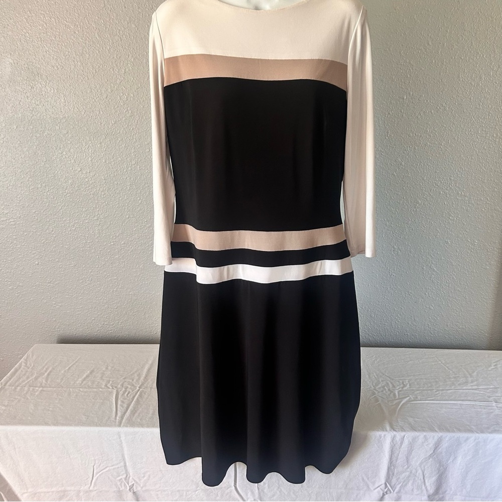 Chaps Black and Cream Long Sleeve Dress Women’s medium